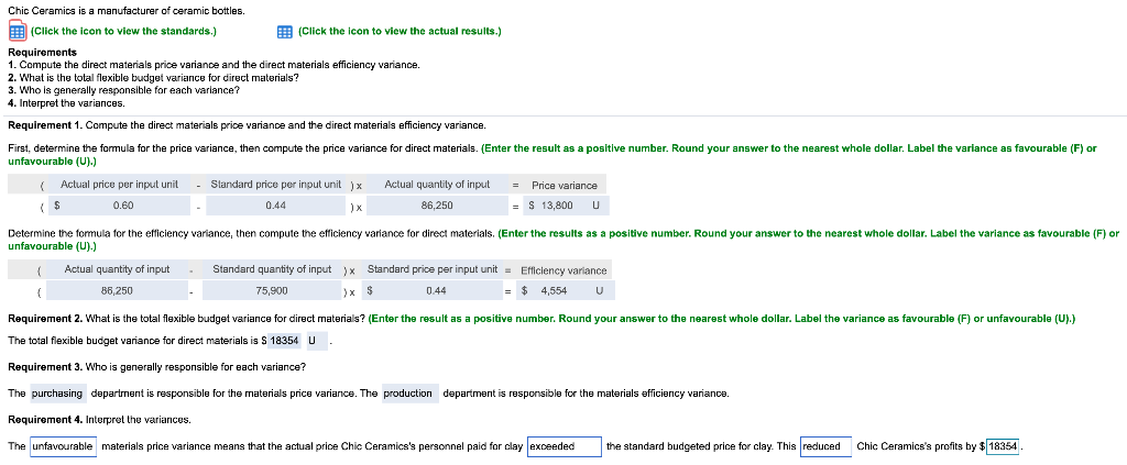 Solved Chic Ceramics is a manufacturer of ceramic bottles. | Chegg.com