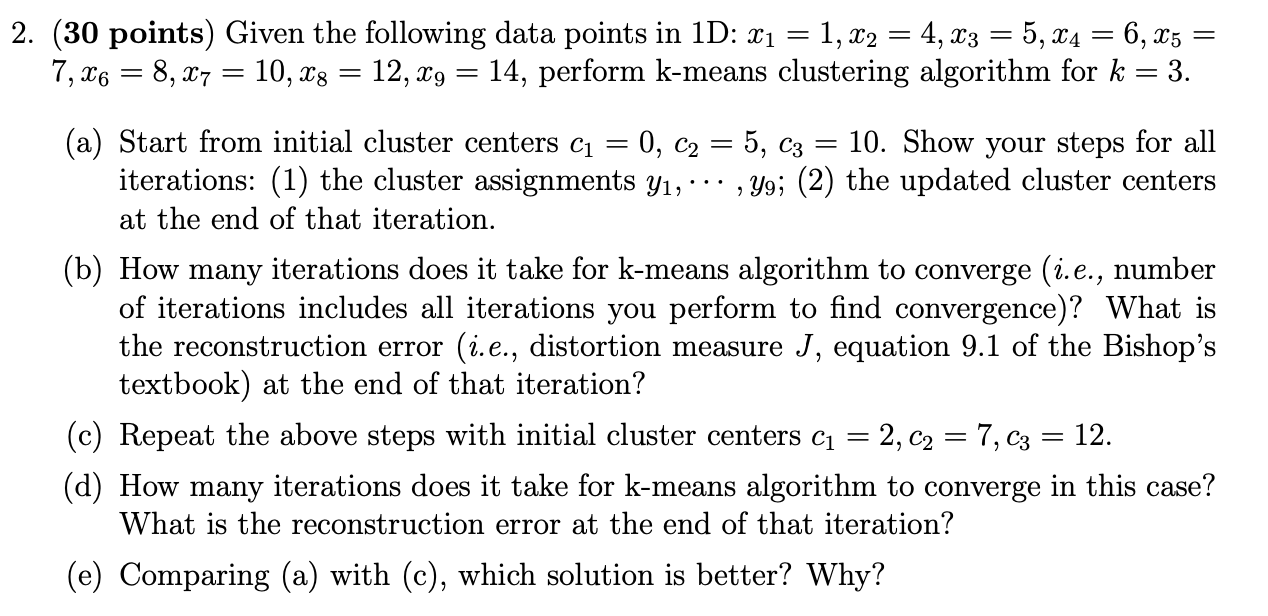 = 2. (30 points) Given the following data points in | Chegg.com