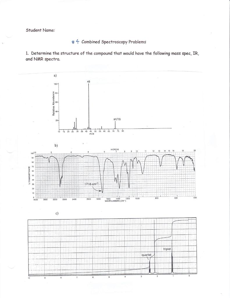 Solved Student Name 4 Combined Spectroscopy Problems 1.