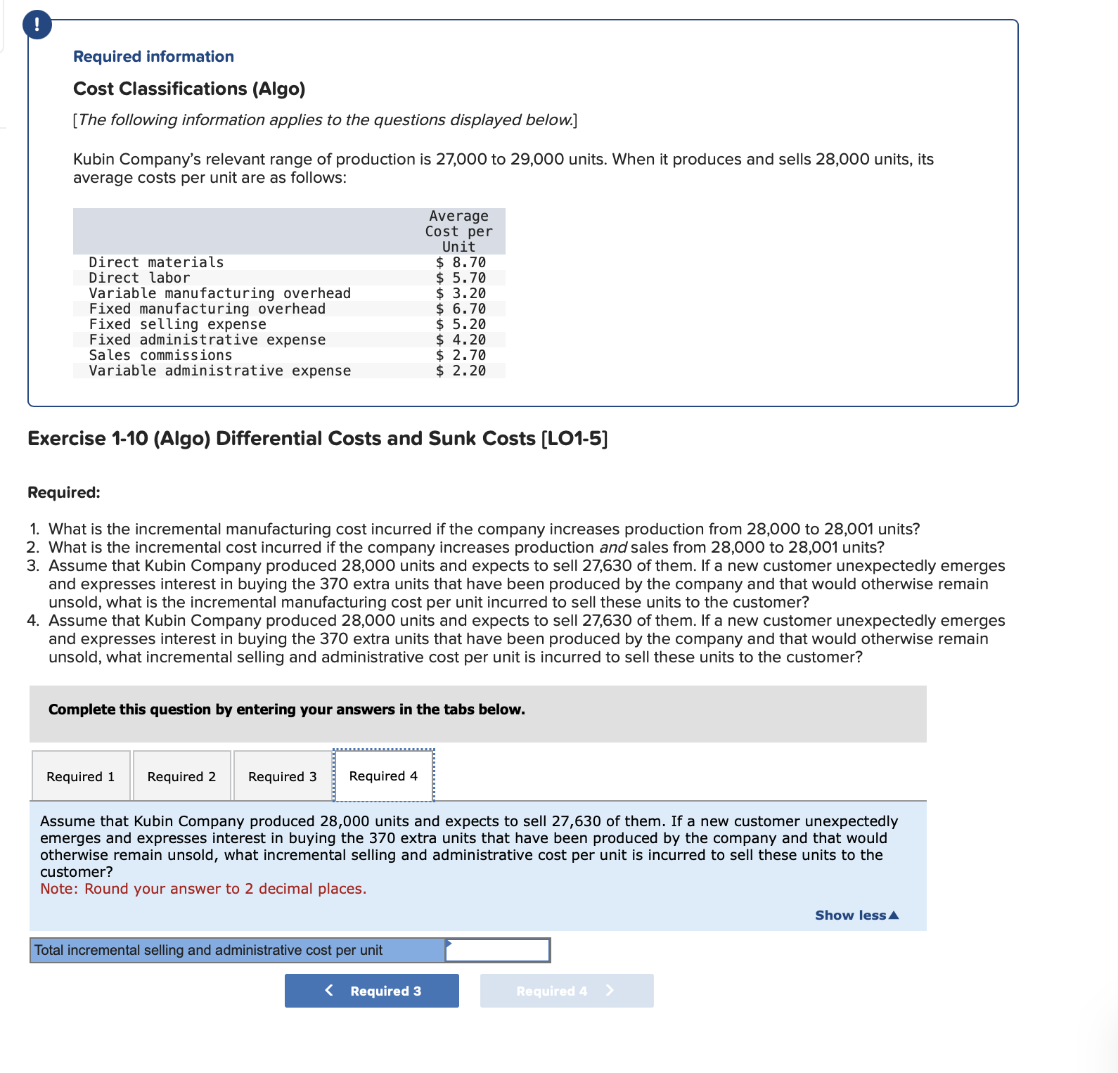 Solved Required information Cost Classifications (Algo) [The | Chegg.com