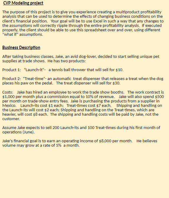 Solved CVP Modelling project The purpose of this project is | Chegg.com