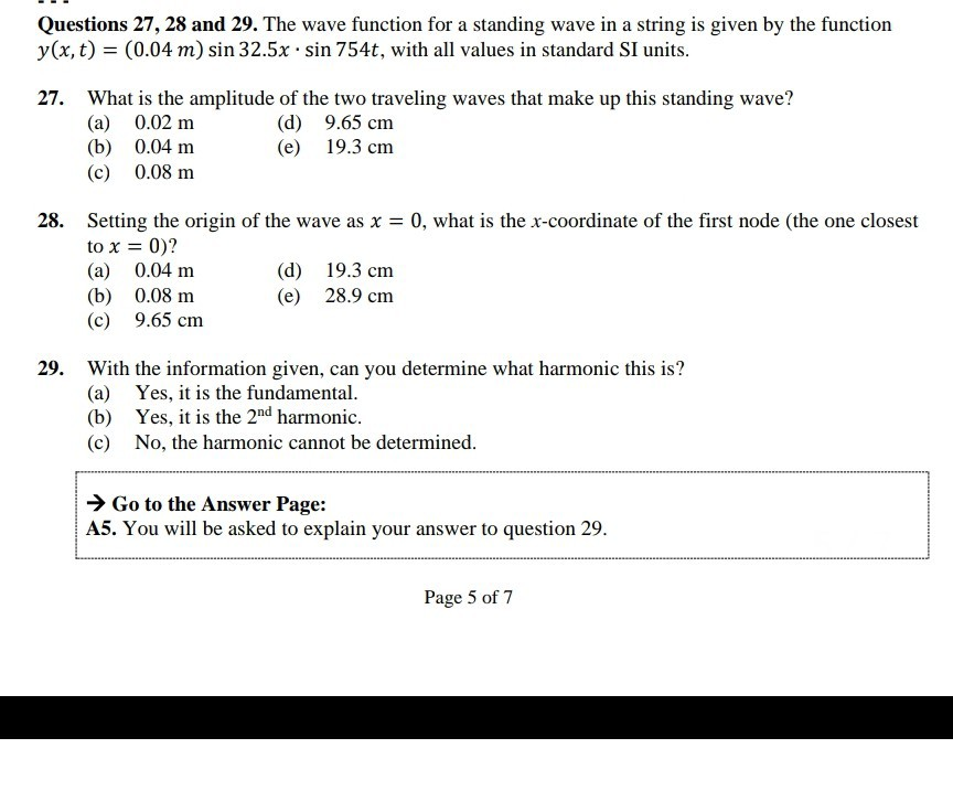 Solved Questions 27, 28 and 29. The wave function for a | Chegg.com