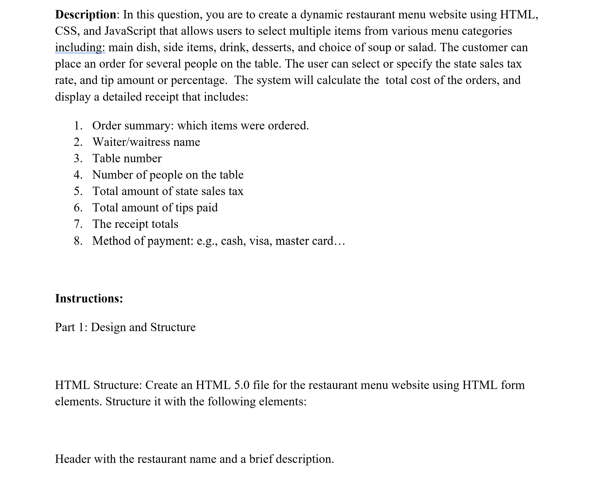 JavaScript Interactivity: Implement the following | Chegg.com