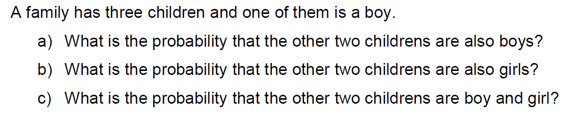 Solved A Family Has Three Children And One Of Them Is A Boy. | Chegg.com