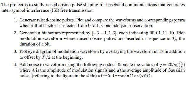 he project is to study raised cosine pulse shaping | Chegg.com