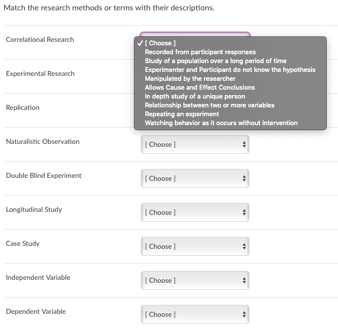 Solved Match The Research Methods Or Terms With Their | Chegg.com