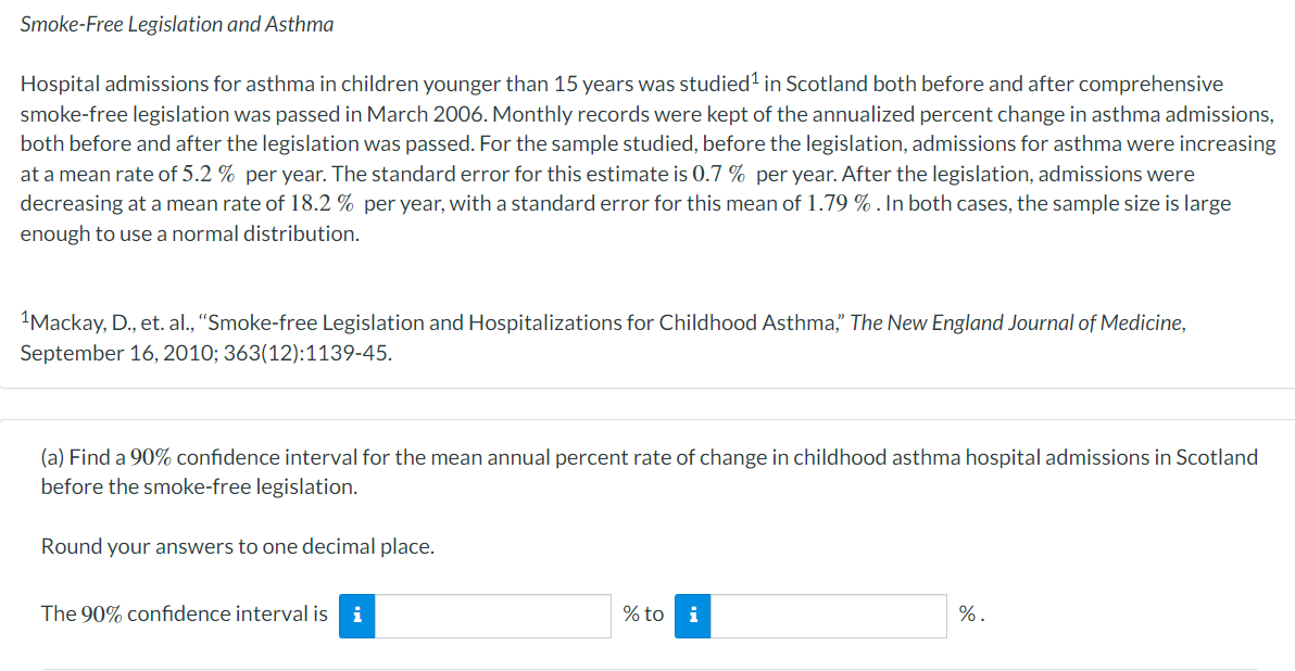 Solved SmokeFree Legislation and Asthma Hospital admissions Chegg