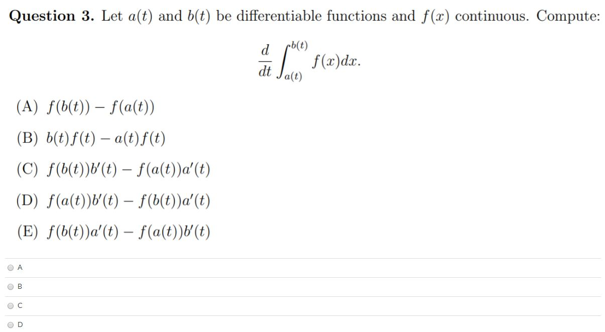 Solved Question 3 Let Alt And B T Be Differentiable Fu Chegg Com