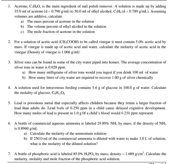 Solved 1. Acetone, C3H,O, is the main ingredient of nail