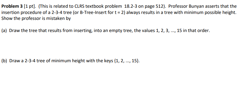 Solved Problem 3 [1 pt]. (This is related to CLRS textbook | Chegg.com