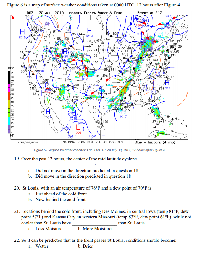 Solved Figure 6 is a map of surface weather conditions taken | Chegg.com