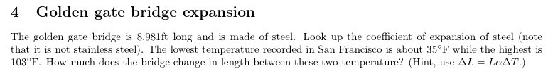 Solved 4 Golden gate bridge expansion The golden gate bridge | Chegg.com