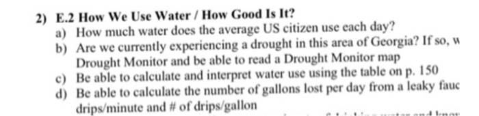 Math Homework Water Usage Problem Solved 2) E.2 How We Use Water/How Good Is It? a) How much | Chegg.com