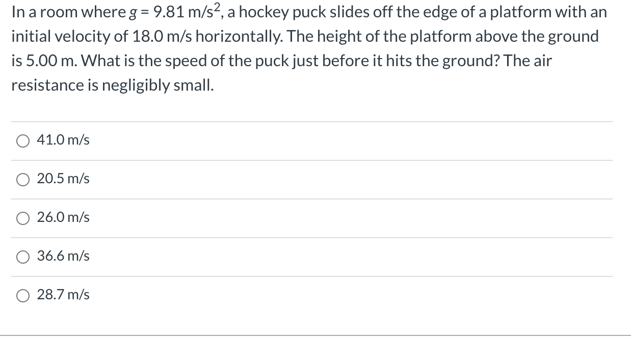 Solved In a room where g = 9.81 m/s2, a hockey puck slides