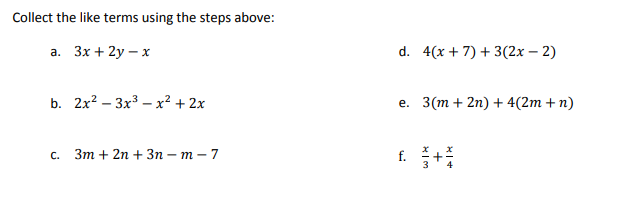 Solved Collect the like terms using the steps above: a. | Chegg.com