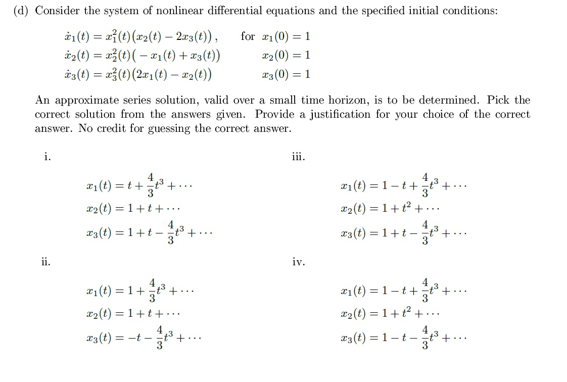 Solved (d) Consider the system of nonlinear differential | Chegg.com