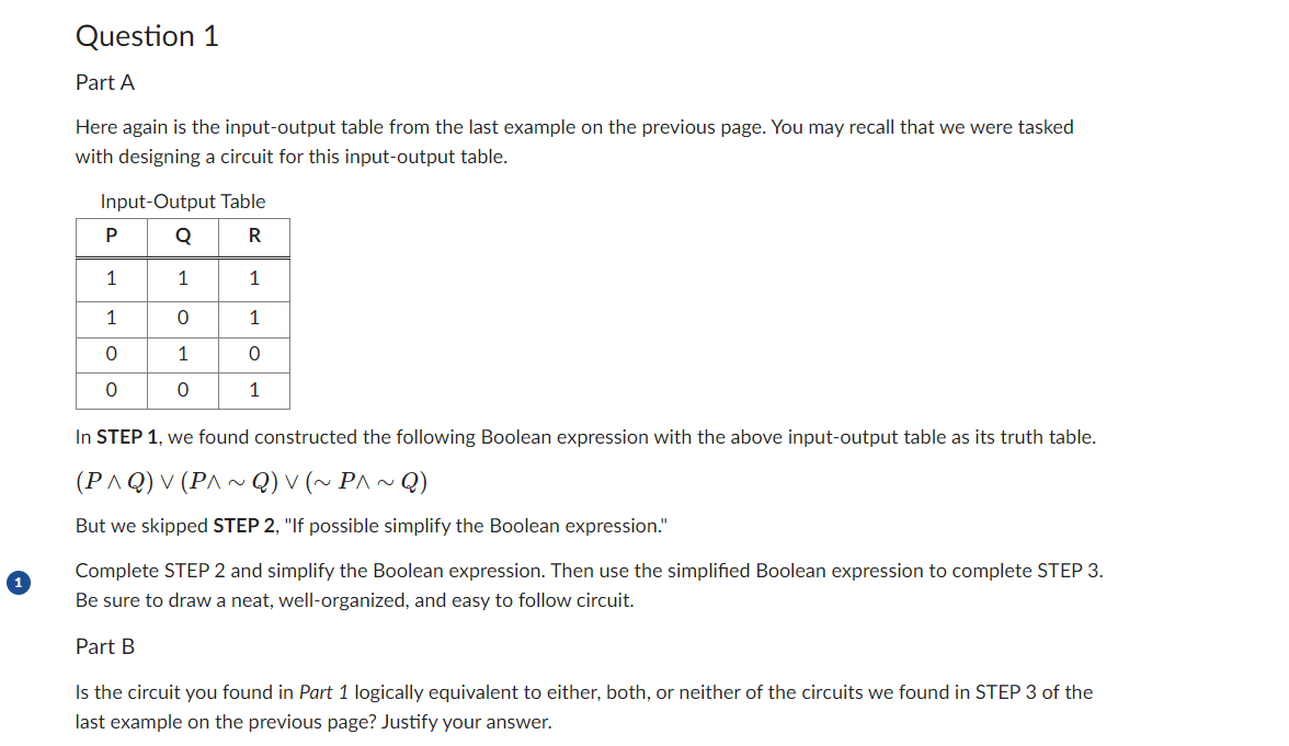 Solved Question 1 Part A Here Again Is The Input-output | Chegg.com