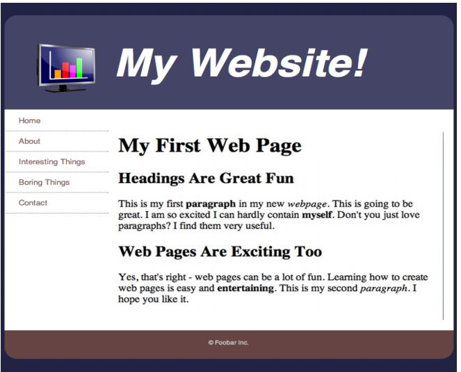 sample page for a web site being built