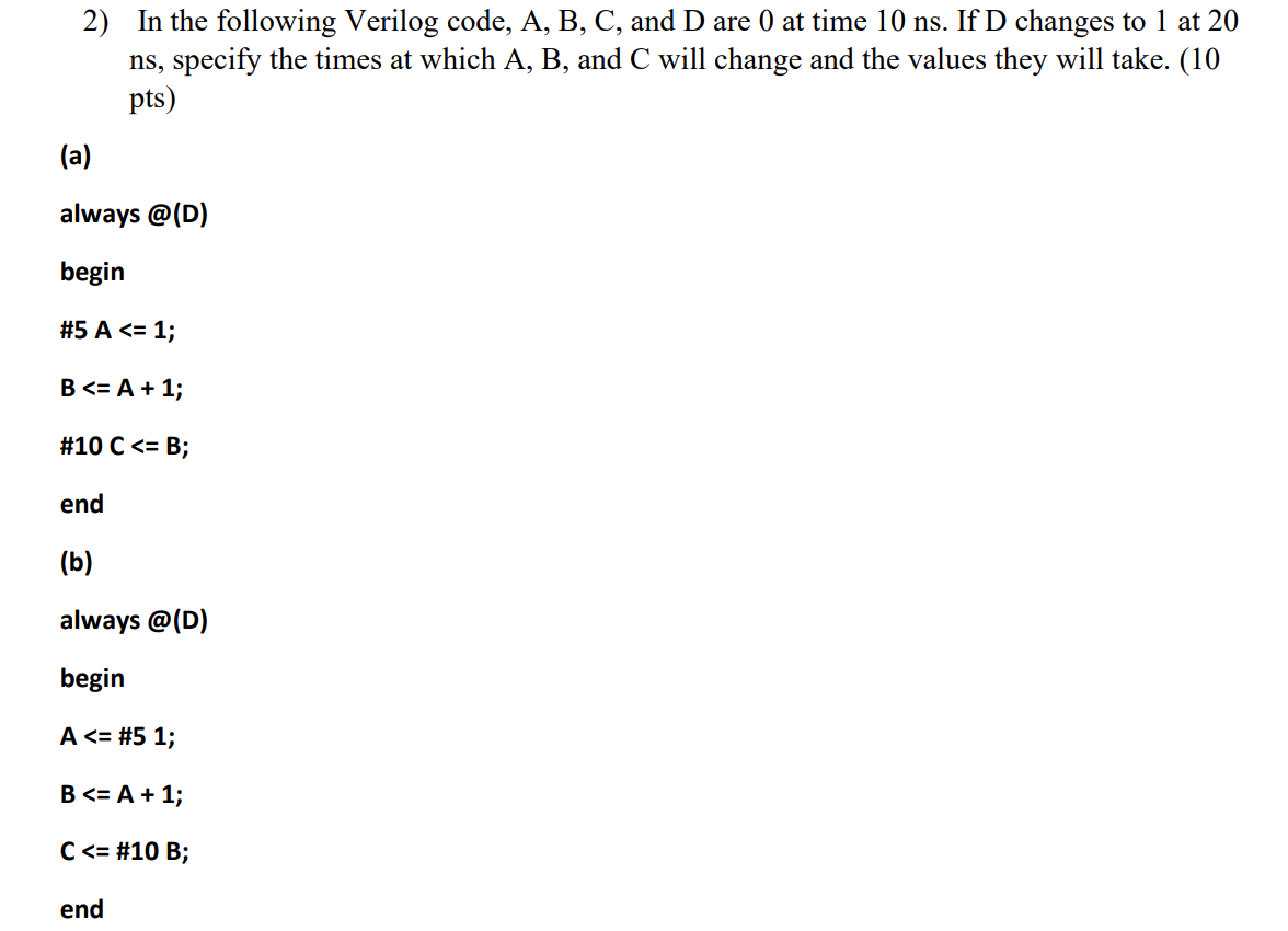 Solved 2) In The Following Verilog Code, A, B, C, And D Are | Chegg.com