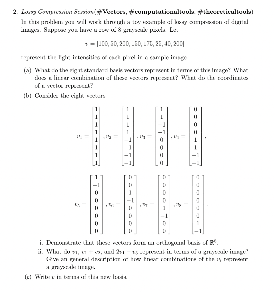 Solved 2. Lossy Compression Session (#Vectors, | Chegg.com