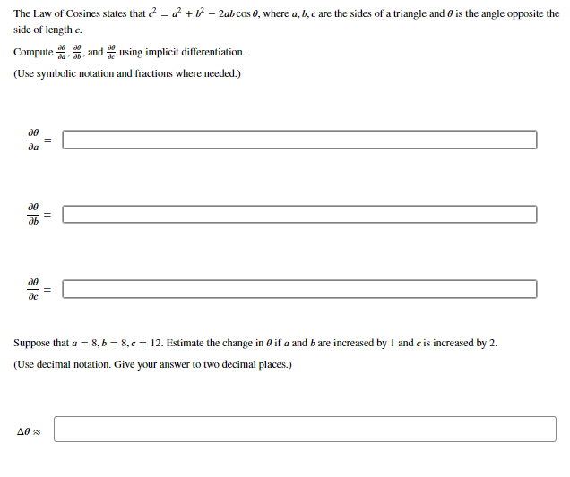 Solved The Law Of Cosines States That C2=a2+b2−2abcosθ, | Chegg.com