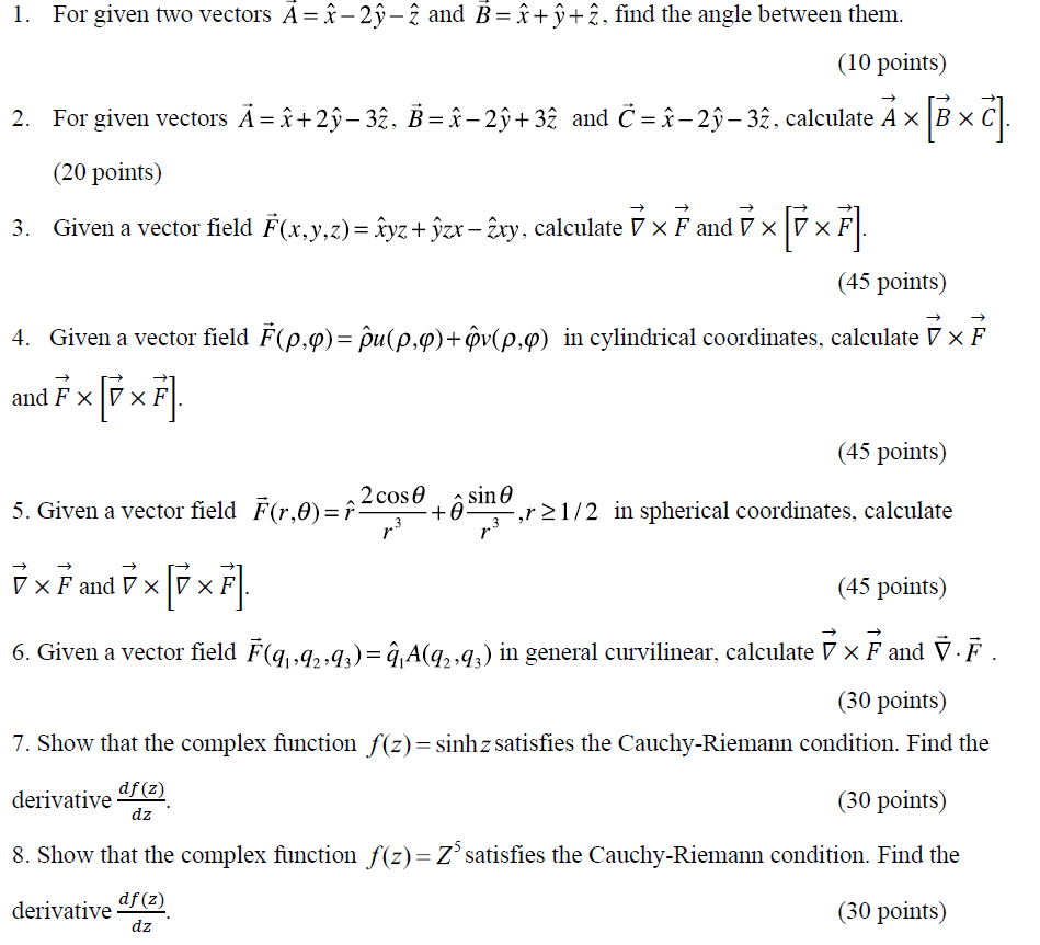 Solved 1. For given two vectors Ā= f – 2ỹ – 2 and B = î+ỹ + | Chegg.com