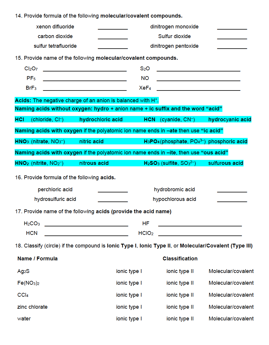 Solved Ionic Compounds: cation (metal or NH4+) + anion | Chegg.com