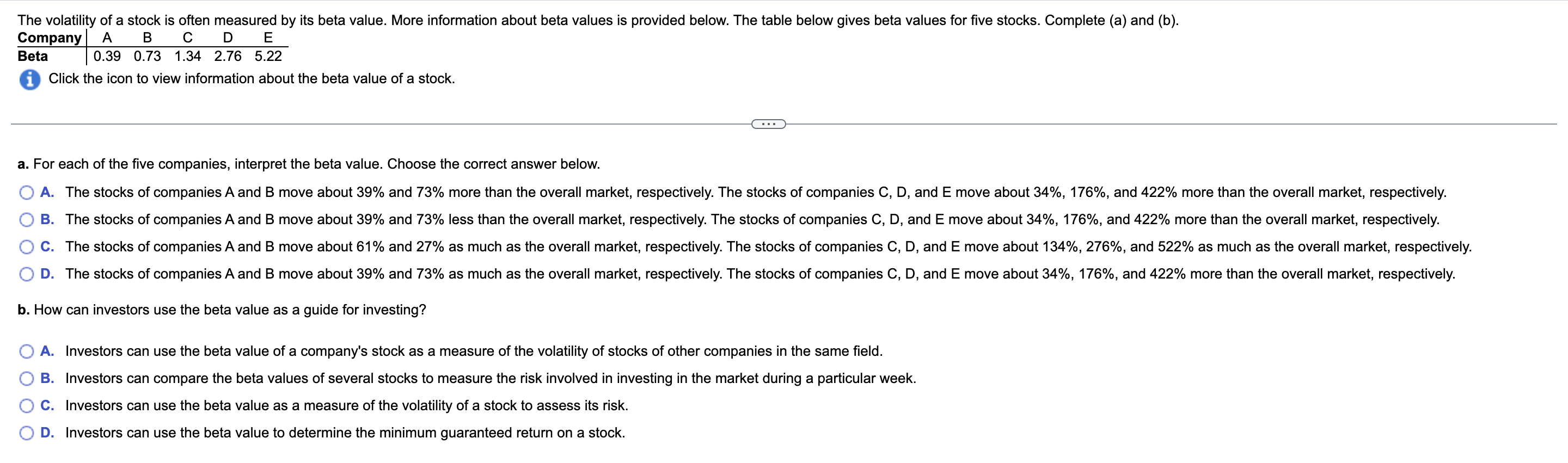 Solved The volatility of a stock is often measured by its | Chegg.com