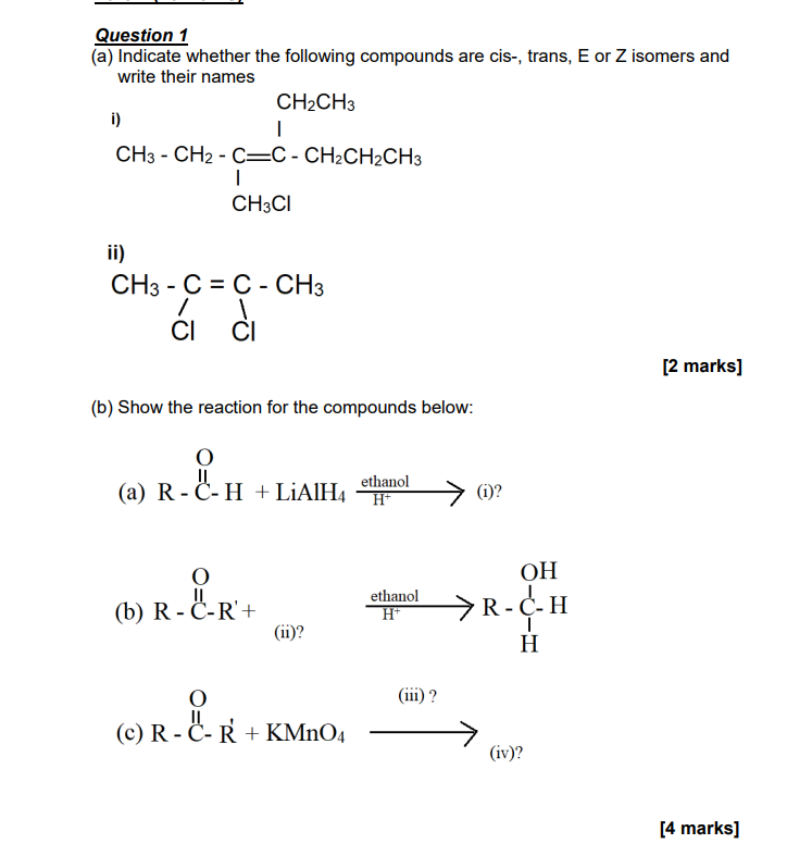 Solved Question 1 (a) Indicate whether the following | Chegg.com