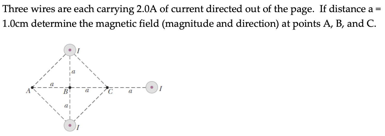 Solved Three wires are each carrying 2.0 A of current | Chegg.com