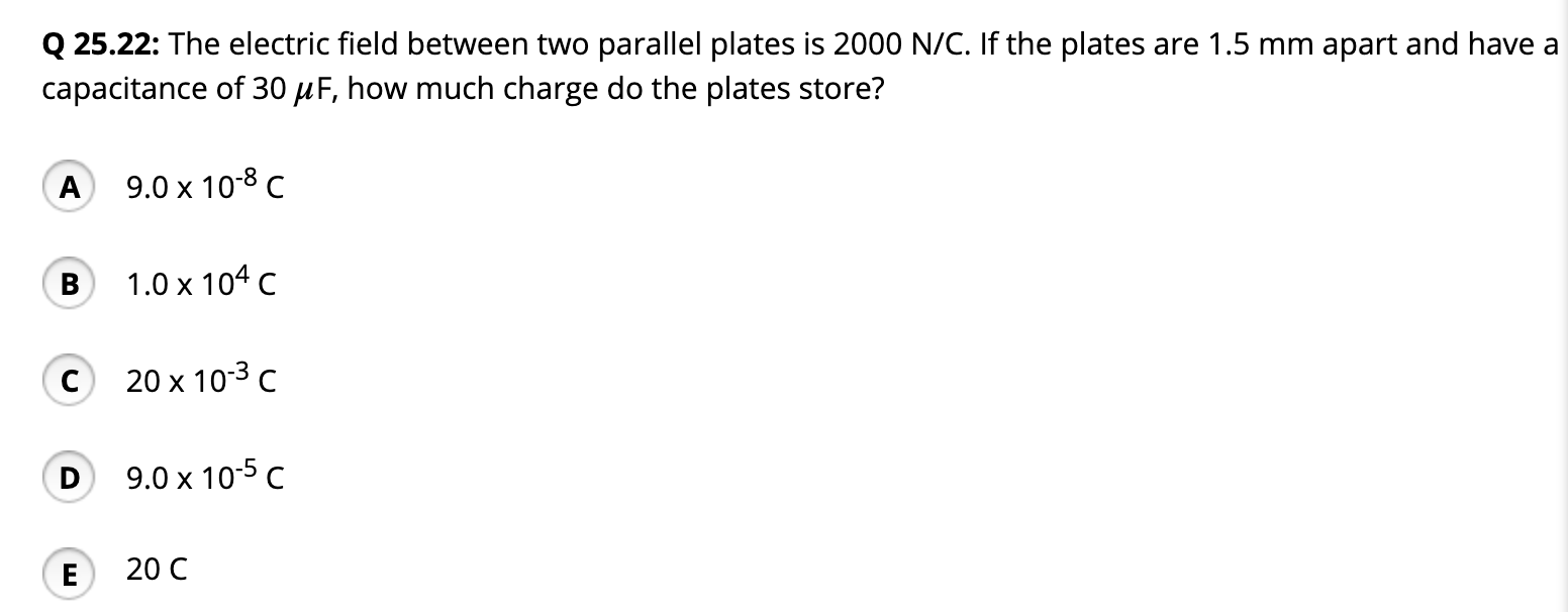 Solved Q 25.22: The electric field between two parallel | Chegg.com
