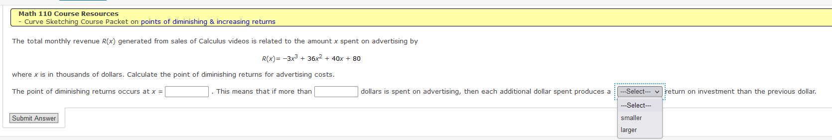 Solved Math 110 Course Resources - Curve Sketching Course | Chegg.com