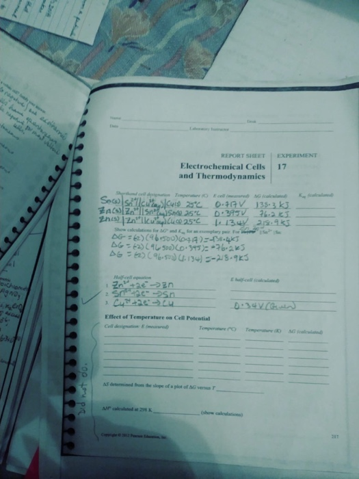 REPORT SHEET : EXPERIMENT Electrochemical Cells 17 | Chegg.com