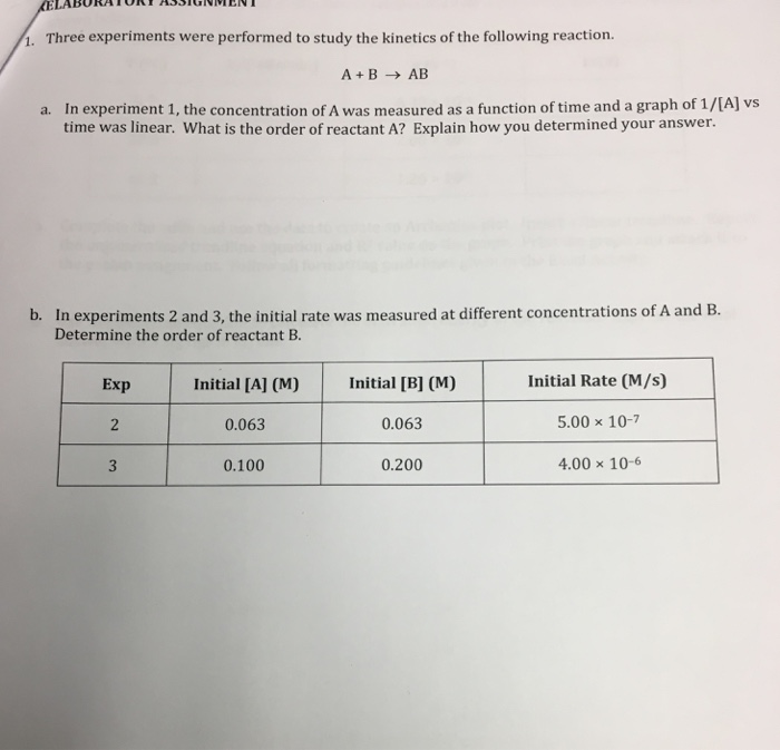 Solved 1. Three experiments were performed to study the | Chegg.com