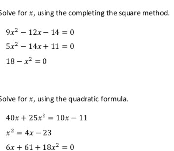 Solved Solve for x, using the completing the square method. | Chegg.com