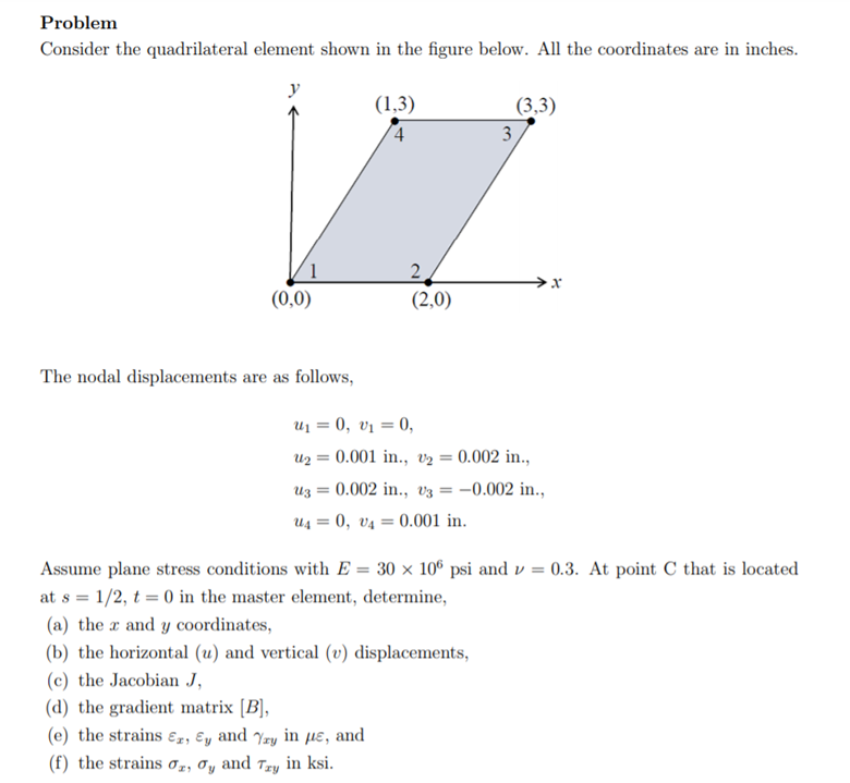 Solved Problem Consider the quadrilateral element shown in | Chegg.com