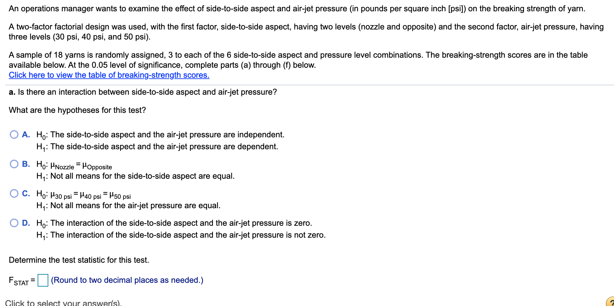 Solved An operations manager wants to examine the effect of | Chegg.com