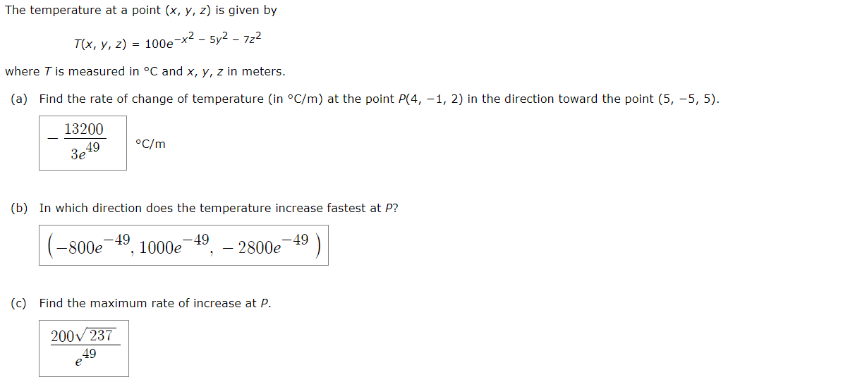 Solved The temperature at a point (x,y,z) is given by | Chegg.com