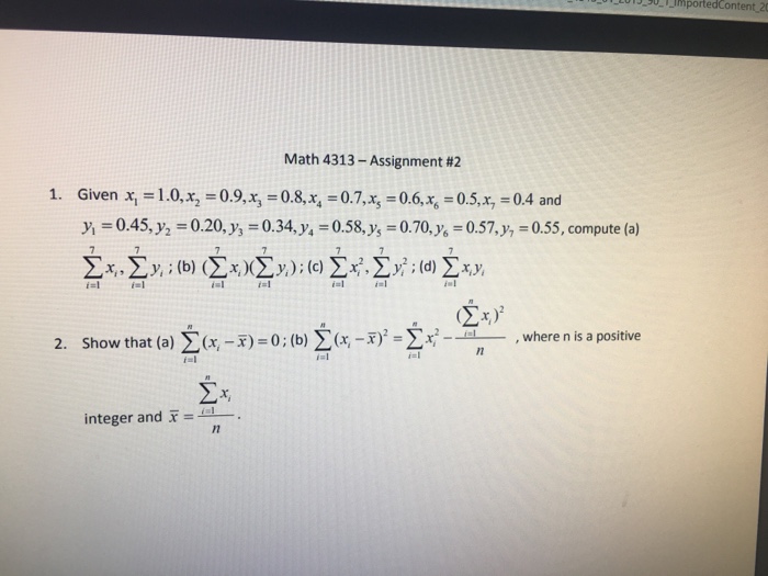 Solved IMportedContent 20 Math 4313-Assignment #2 1. Given | Chegg.com