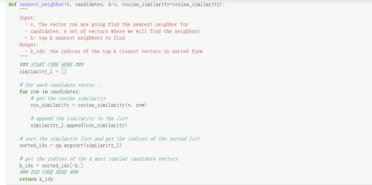 Solved Vector v A set of possible nearest neighbors k