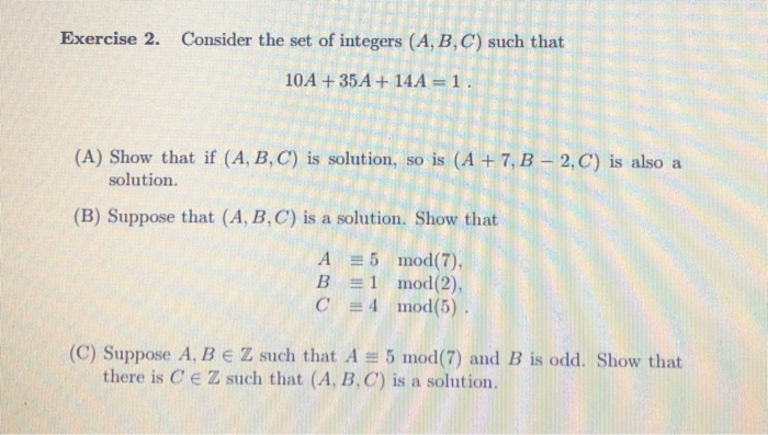 Solved Exercise 2 Consider The Set Of Integers A B C