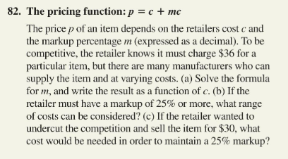 Solved 32. The pricing function: p=c+mc The price p of an | Chegg.com