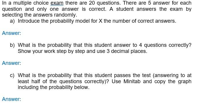 Solved In a multiple choice exam there are 20 questions. | Chegg.com