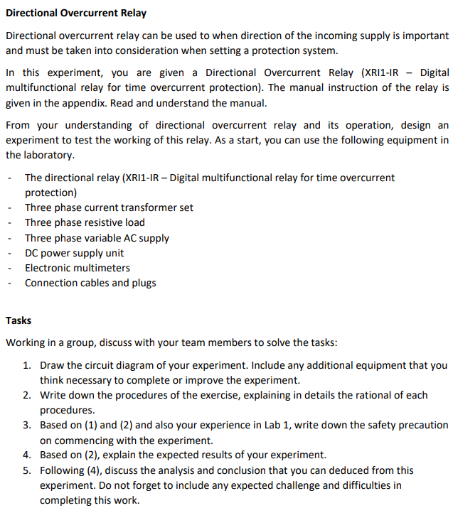 Solved Directional Overcurrent Relay Directional overcurrent | Chegg.com