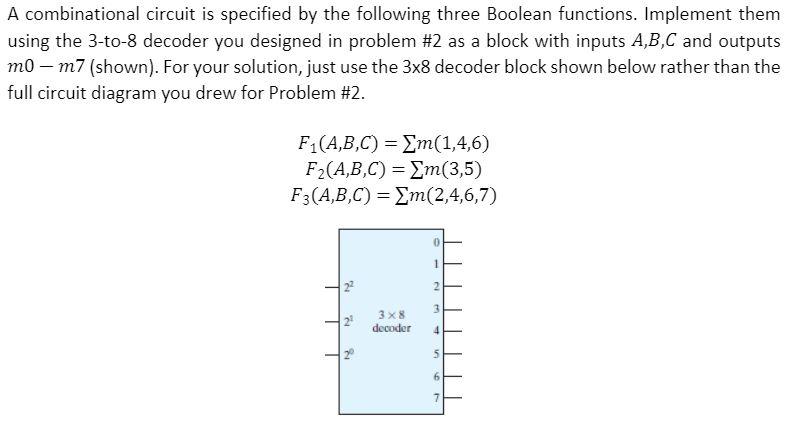 Solved A Combinational Circuit Is Specified By The Following | Chegg.com