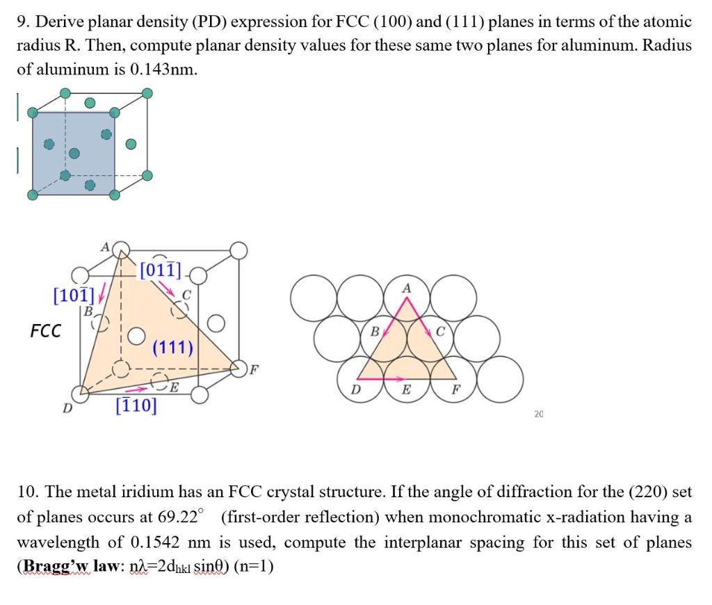 Solved 9. Derive planar density (PD) expression for FCC