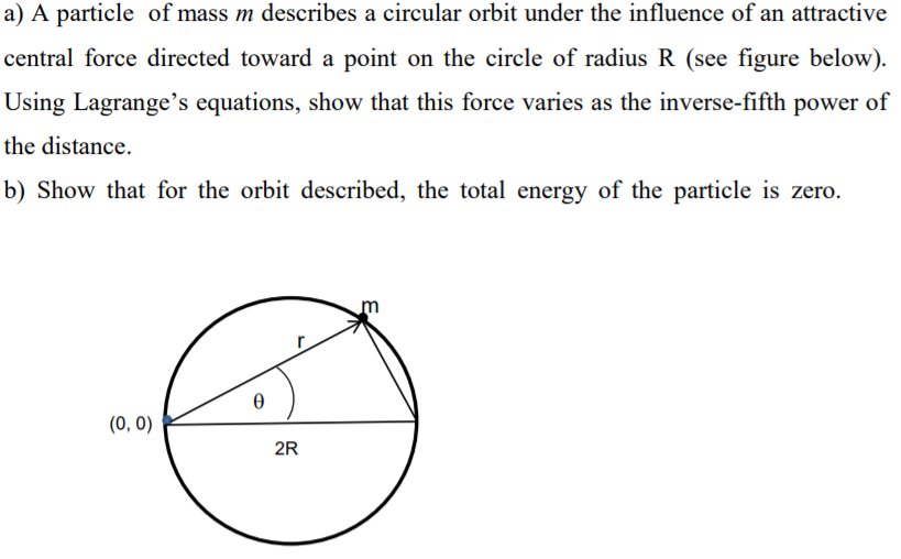 Solved a) A particle of mass m describes a circular orbit | Chegg.com