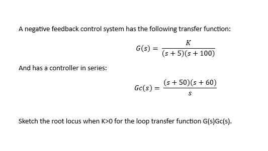 Solved A negative feedback control system has the following | Chegg.com