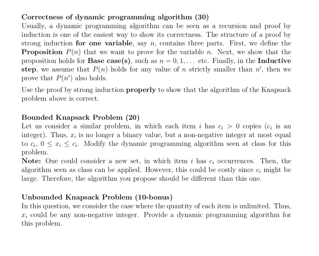 3. (50 points) Knapsack Problem We have seen in class | Chegg.com