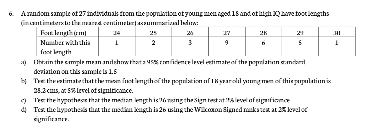 Solved 6. A random sample of 27 individuals from the Chegg